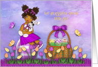 Easter for a Little Girl Ethnic Girl Sitting Egg Holding Bunny card