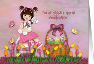 Easter For a Goddaughter Girl Brunette Sitting Egg Holding Bunny card