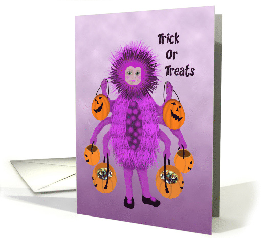 Child Dressed as a Spider Holding Candy Filled Pumpkins card (1729940)