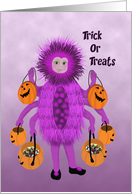 Child Dressed as a Spider Holding Candy Filled Pumpkins card
