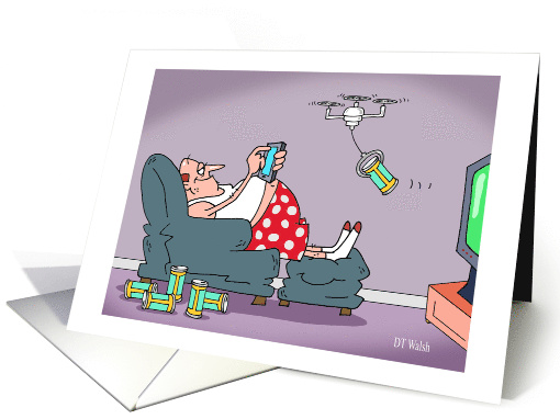 Funny Birthday Man in Easy Chair Drone Brings Beer card (1563810)