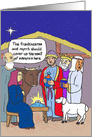 Funny Christmas Cartoon of Three Magi Who Don’t Like the Manger Smell card