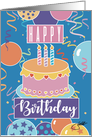 Happy Birthday Cake, Candle and Balloons card