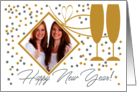 Toast to A Happy New Year With Confetti Glitter Bows Photo card