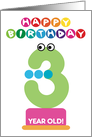 Third Birthday Number Monsters Happy 3 Birthday Cartoon Characters card