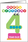 Fourth Birthday Number Monsters Happy 4 Birthday Cartoon Characters card