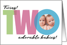 TWINS Photo Two Adorable Babies Birth Announcement For New Parents card