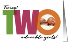 TWINS Photo Two Adorable Baby Girls Birth Announcement For New Parents card