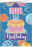 Happy Birthday Cake, Candle and Balloons card