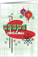 Merry Christmas Motel Post Retro Modern Vintage Space Age Design card