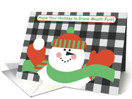 Christmas Kids Snow Much Fun Contemporary Holiday Plaid Snowman card