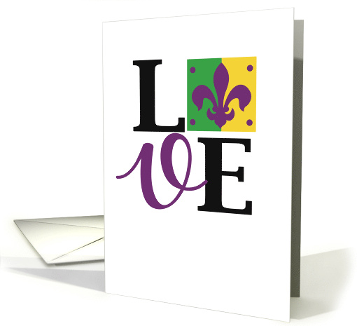 Mardi Gras Love Word Adorable Fleus De Lisand Flowers Theme card