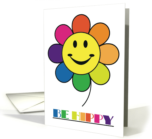 Be Hippy Happy Day Retro Flower Power Love Child Theme Message card