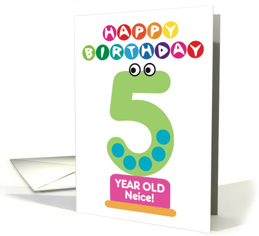 Fifth Birthday Number Monsters Happy Birthday 5 Year Old Neice card