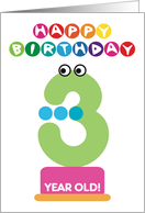 Third Birthday Number Monsters Happy 3 Birthday Cartoon Characters card