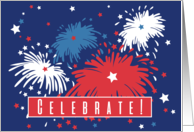 USA Red, White and Blue Celebration Fireworks Patriotic Blank card