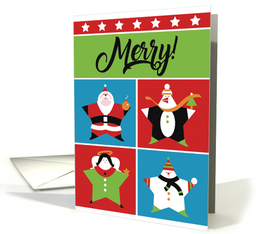Christmas Star Santa Angel Penguin Snowman Kids Merry & Bright card