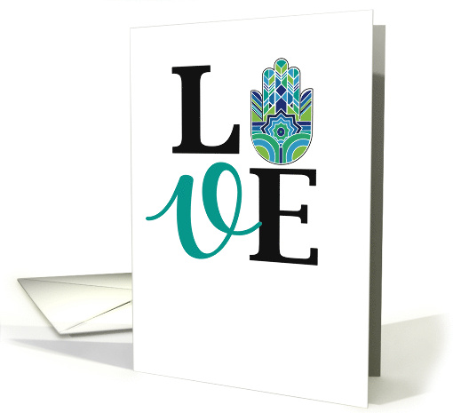 Hindu Hamsa Hand Love Symbol Chakras Mudras Typography Style card