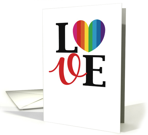 Love Word Rainbow Heart Symbol With Flair Typography Style card