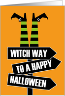 Witch Way To A Happy Halloween Humor Punny Witches Street Sign Cartoon card