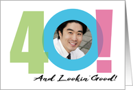 40th Birthday Fortieth Years Old Number Theme Photo card