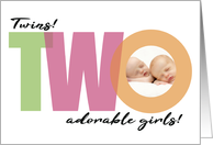 TWINS Photo Two Adorable Baby Girls Birth Announcement For New Parents card