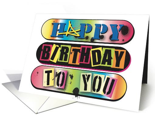 Happy Birthday Colorful Skateboard Graffiti Grunge Fun Kids Theme card