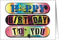 Happy Birthday Colorful Skateboard Graffiti Grunge Fun Kids Theme card