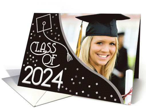 Class of 24 Graduation Cap Festive Celebration Confetti Photo card
