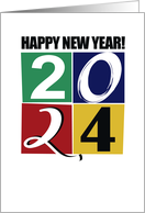 Happy New Year 2024 Cheerful Holiday Primary Colors card