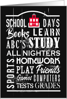 Back to School Days Student Sign College Dorm Blackboard Humor card