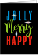 Jolly Merry Happy Christmas Starry Sputnik Typographic Theme card