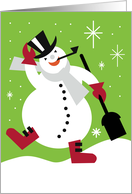 Dancing Snowman Happy Winter Sparkling Retro Theme card