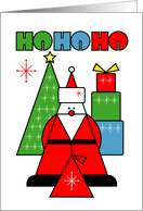 Ho Ho Ho Christmas Retro Vintage Triangle Santa Tree Gifts card