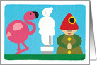 Invitation to a Garden Party with Gnome and Flamingo card