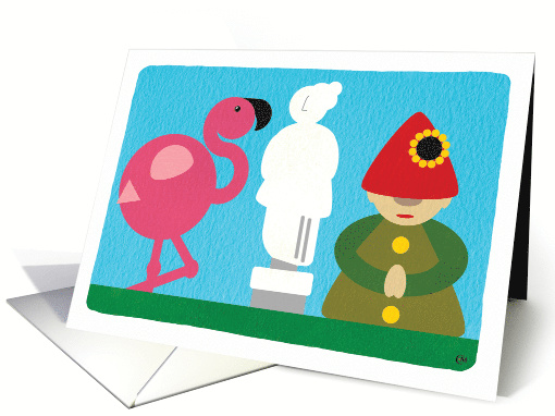 Invitation to a Garden Party with Gnome and Flamingo card (1576760)