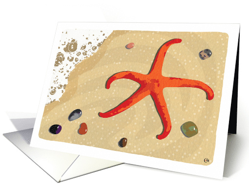 Starfish on Beach Happy Birthday card (1630568)