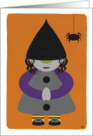 Halloween Witch Gnome and Spider on Orange Background card