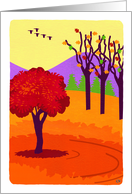 Fall Landscape with Trees Leaves Mountains Geese card
