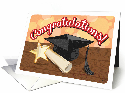Graduation Congratulations Gold Star Cap and Diploma Blank card