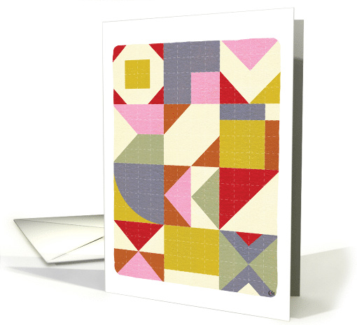 Fabric Blocks with Quilt Stitches Blank card (1739776)