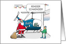 Funny Christmas Santa and Elf With Helicopter Reindeer Schmeindeer card