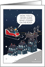 For Mom Funny Xmas With Kid Flying in Sleigh card