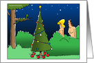Funny Christmas Adam and Eve With Apples Under Xmas Tree card