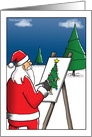 Funny Christmas Santa Painting Christmas Tree on Canvas card