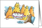 Funny Birthday Cats Giving Cat Mouse Shaped Birthday Cake card