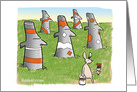 Humorous Easter Bunny Paints Easter Island Heads card
