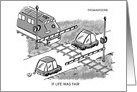 Humorous Birthday Card With Train Stopping for Cars card