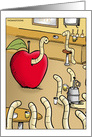 Humorous Birthday Card With a Worm Emerging From Apple at Bar card