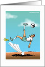 Humorous Soccer Player Doing Bicycle Kick Slipping on Banana card